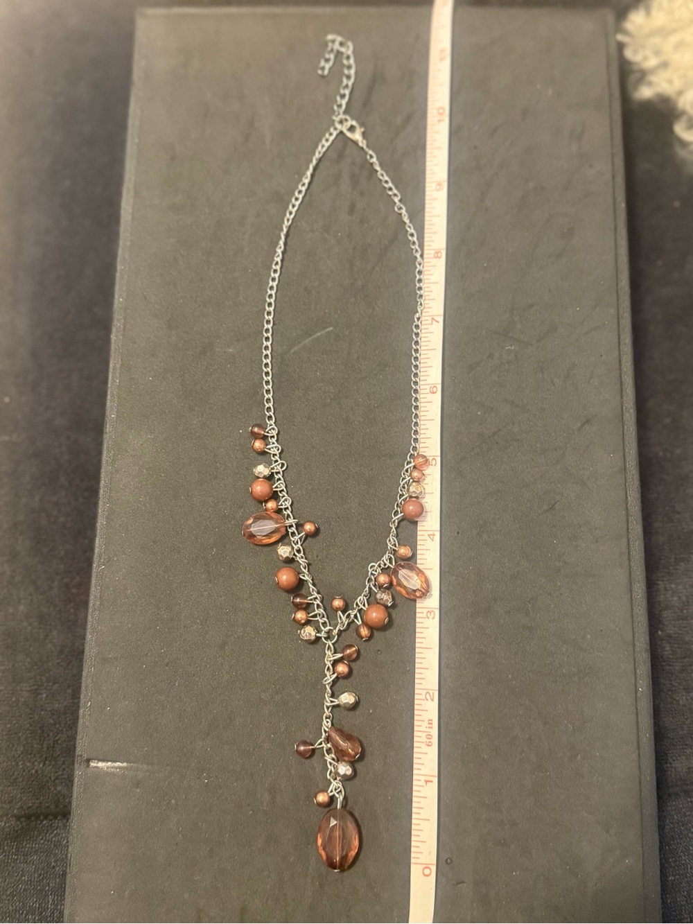 Beaded Drop Necklace - Brown Crystal & Hematite Accents - Picture 5 of 5